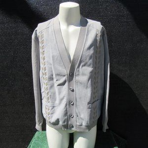 Vintage St. Croix Knits Suede & Wool Gray Grandpa Sweater Cardigan Size XL